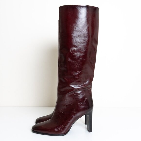 Zara Leather Boots Burgundy Wide Heel Tall Classy EU 42 - Picture 3 of 16